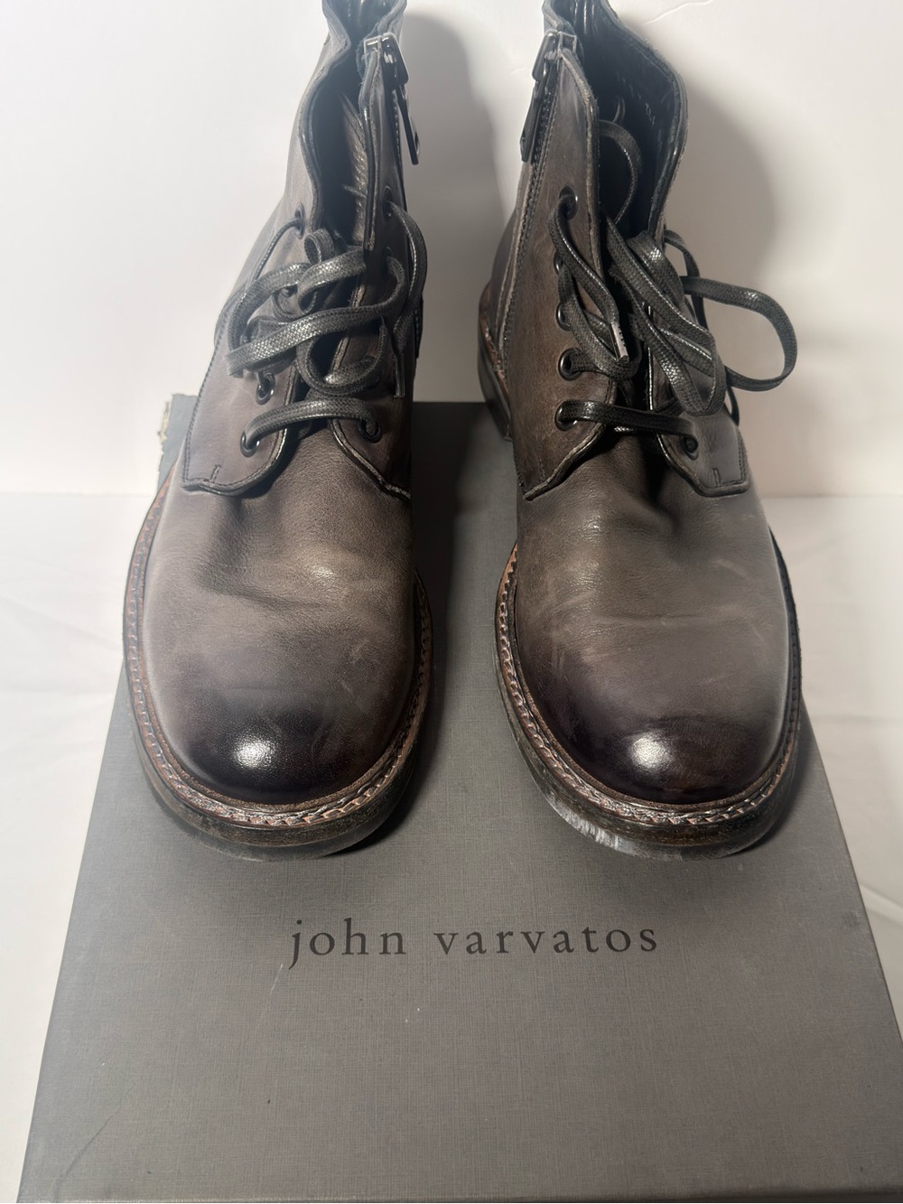 John Varvatos Dark Brown Leather Lace-Up Combat Boots
